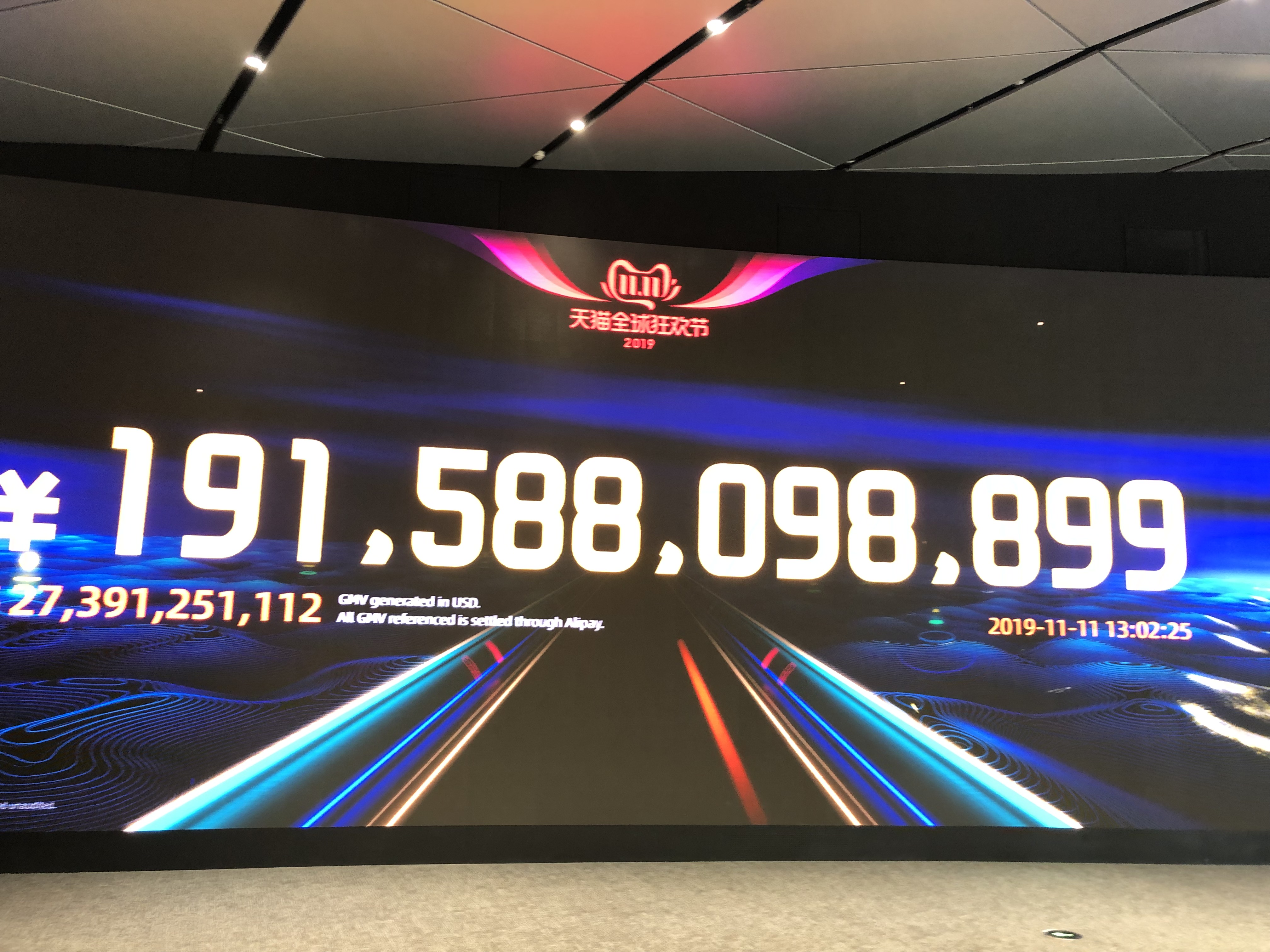 截止13時，天貓雙十一成交額超1915億元